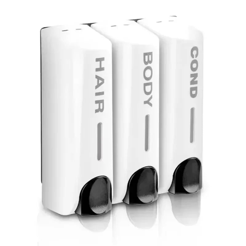 Bathroom Automatic soap dispenser Trio Wall Mounted Shampoo and Conditioner Dispenser, Conditioner Body Wash Dispenser Set Peaceful Pleasures Health and Wellness White three