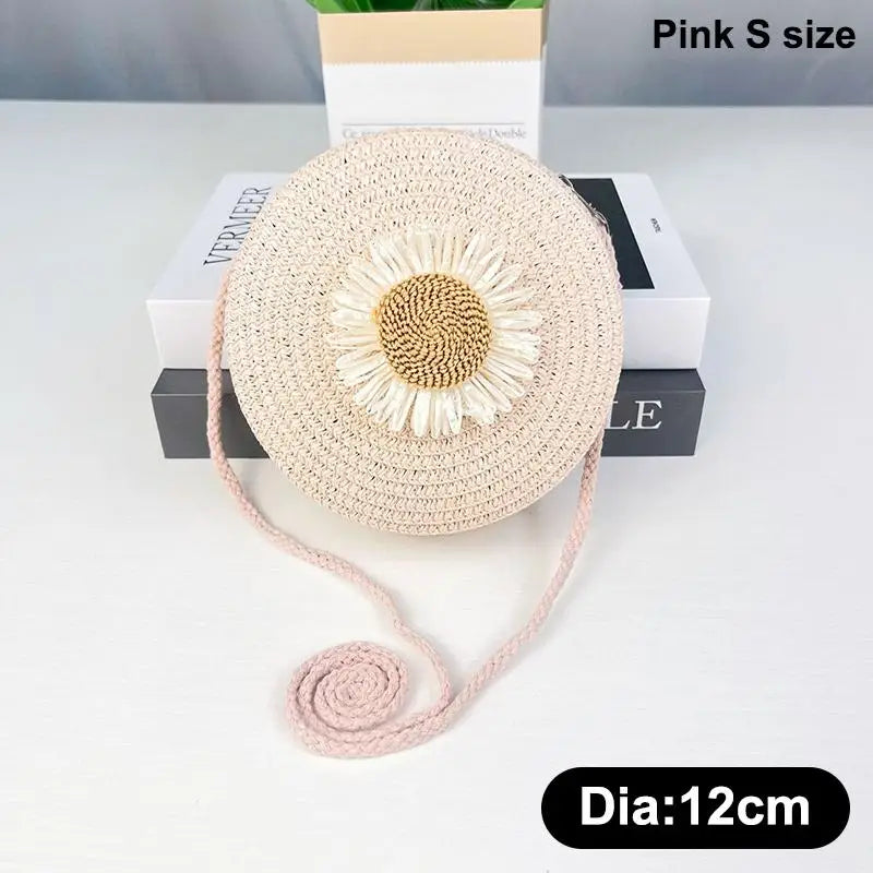 Floral Circle Crossbody Bag – Vintage Mini Straw Shoulder Purse