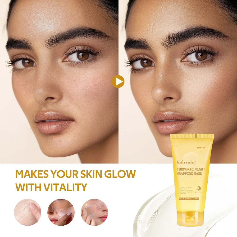 3pcs/set Collagen Night Wrapping Mask And Brush Turmeric Facial Mask Deep Hydration Moisturizing Sleeping SkinCare Korean Makeup Peaceful Pleasures Health and Wellness