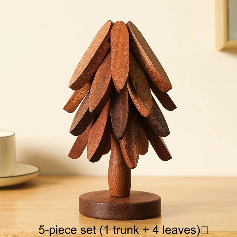 Collapsible Bamboo Tree Trivet | Hot Dish Pad & Table Decor