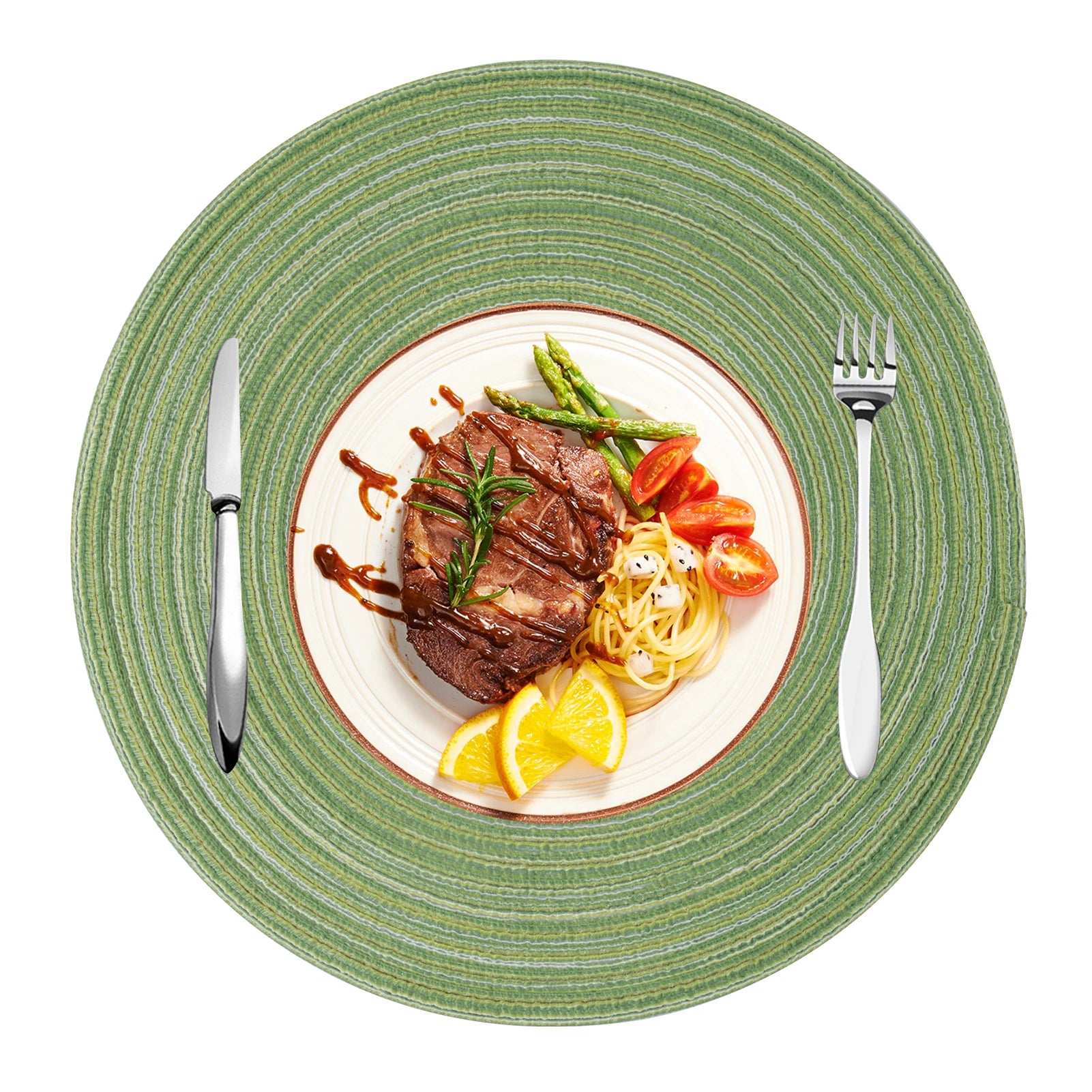 Round Placemats and Coasters Set of 6 Christmas Placemats Washable Placemats 34/38cm Woven Placemats Christmas Round Placemats Peaceful Pleasures Health and Wellness Green 6xPlacemat