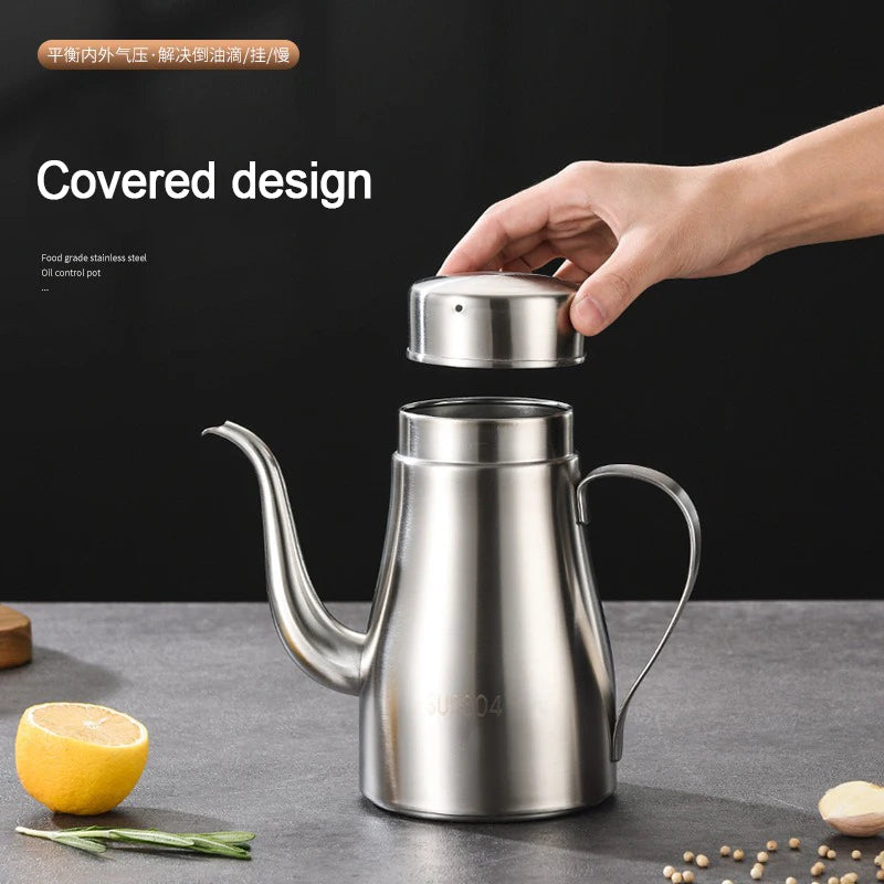 304 Stainless Steel Oil Pot Kitchen Oil Bottle Oil Tank Pot Household Edible Oil Pot Large Oil Tank Oil Pot Pouring Oil Bottle Peaceful Pleasures Health and Wellness