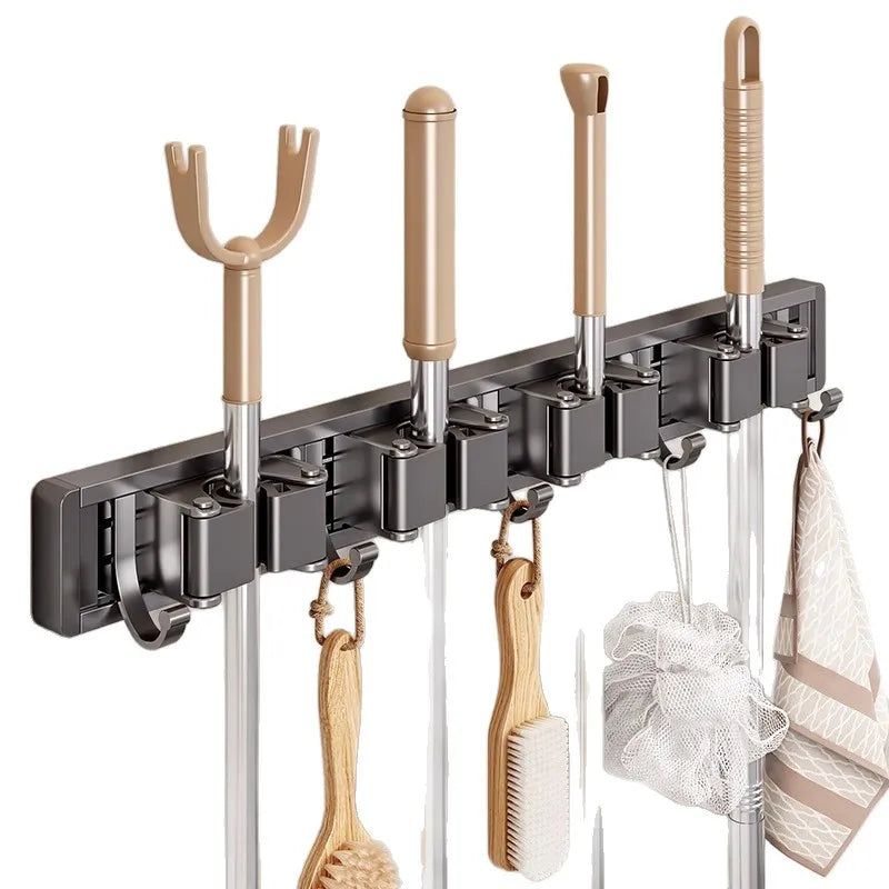 Wall Mounted Mop and Broom Organizer Mop Holder Rack Mop Holder Strong Broom Holder Self with 5 Hooks Organizers Hang Broom Peaceful Pleasures Health and Wellness