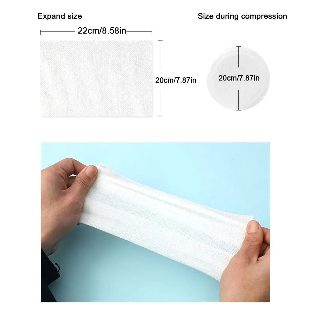 50-Pack Disposable Compressed Cotton Towels – Travel Washcloths