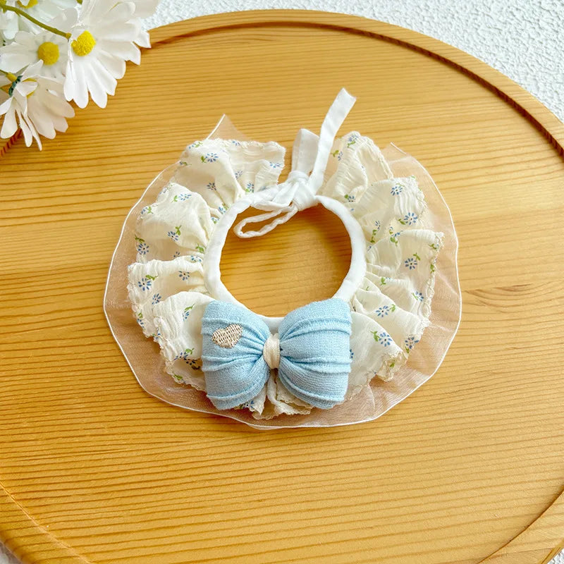 1pc Autumn Dog Scarf Rustic Style Pet Scarf Cute Princess Style Cat Scarf Drool Towel Lace Bow Peaceful Pleasures Health and Wellness blue XL