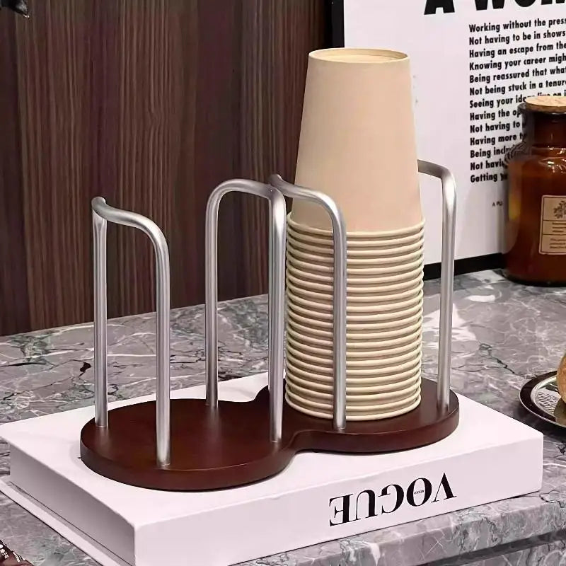 Wooden Disposable Cup Dispenser Rack & Mug Organizer Stand