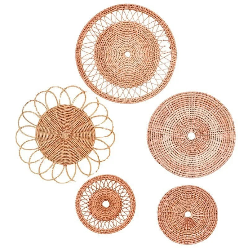 Round Wicker Tray Rattan Woven Wall Hanging Bohemian Country Style Handmade Wall Decor for Living Room Bedroom Wall Display Peaceful Pleasures Health and Wellness