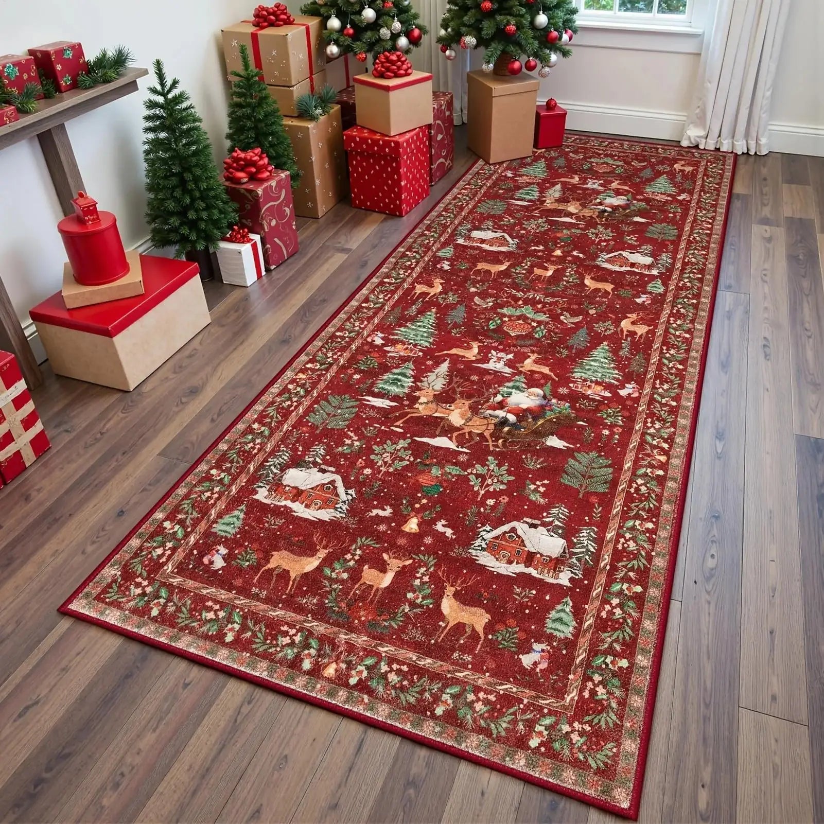 Christmas Carpet Non-Slip Washable Winter Holiday Floor Mat Christmas Bathroom Runner Rug For Indoor Bedroom Living Room Peaceful Pleasures Health and Wellness