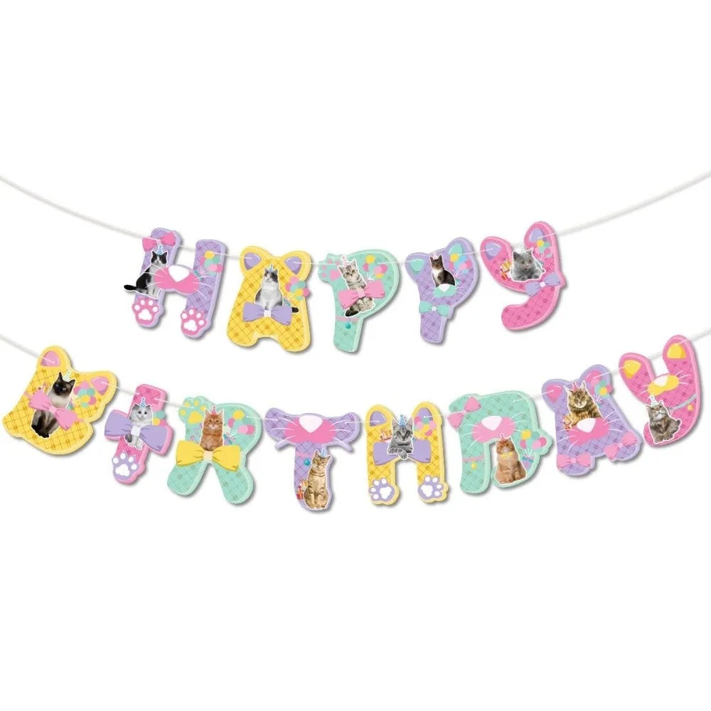 Cat & Dog Happy Birthday Banner Garland Party Decoration Set