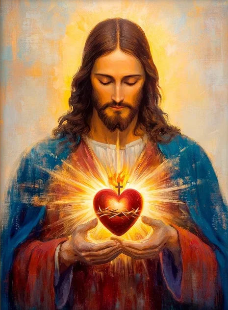 Sacred Heart Jesus & Virgin Mary Canvas Wall Art | Religious Print