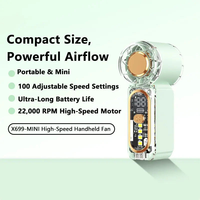 High Speed Small Fan USB Rechargeable Portable Handheld Strong Wind Pocket Fan Violent Air Cannon High Speed Turbo Fan Peaceful Pleasures Health and Wellness Green