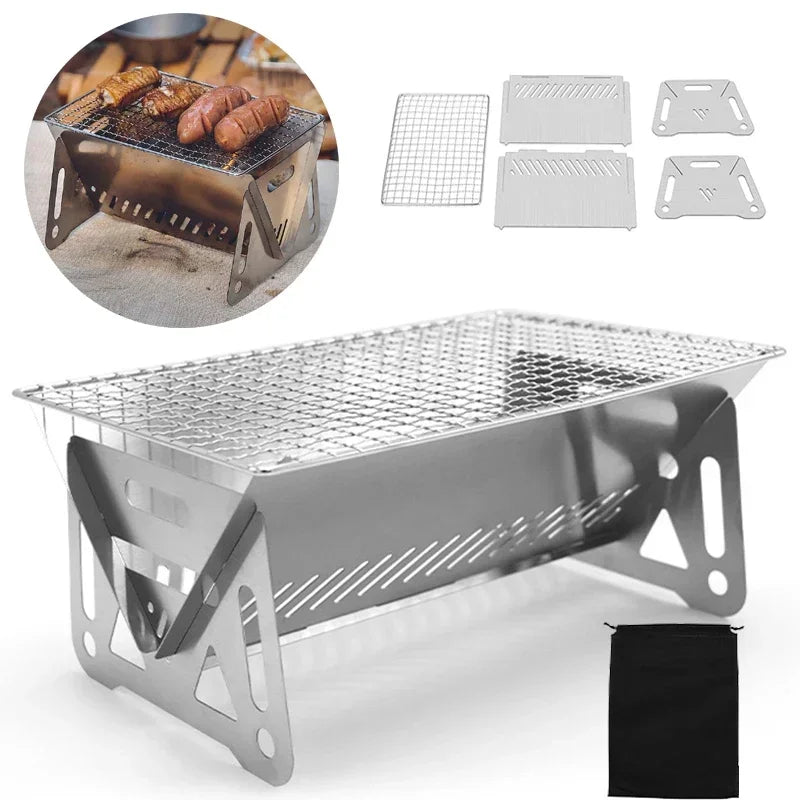Folding Portable Camping Charcoal Grill – Stainless Steel BBQ Portable Camping Grill Peaceful Pleasures Health and Wellness