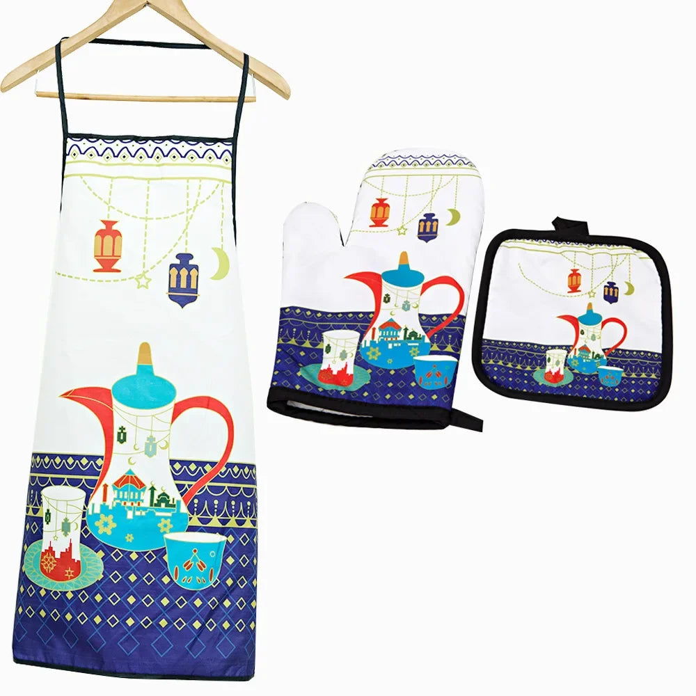Ramadan Mubarak Kitchen Set – Apron, Oven Mitt & Pot Holder Kitchen Gift Set Peaceful Pleasures Health and Wellness M
