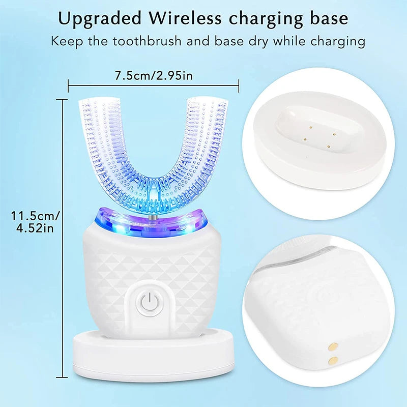 Wireless chargeable silicone bristle portable cleaning automatic toothbrush high quality u-shaped electric toothbrush Peaceful Pleasures Health and Wellness