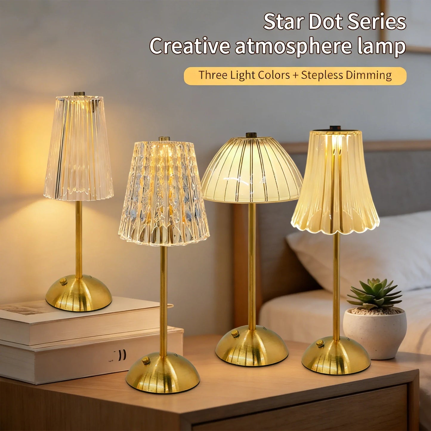 Rechargeable Crystal LED Table Lamp – 3-Color Dimmable Touch