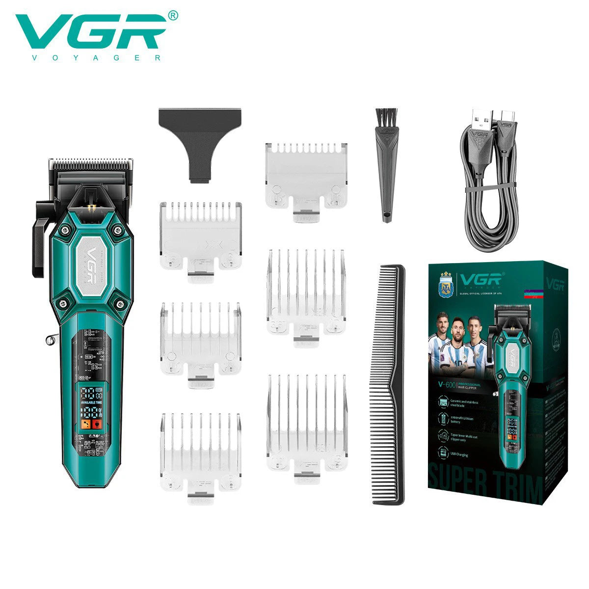 VGR V-600/V-900 Electric Hair Clipper Transparent Body Hair Trimmer LED Intelligent Digital Carving Electric Thruster Care Set Peaceful Pleasures Health and Wellness V-600green
