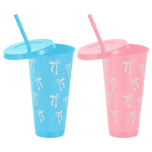 12-Pack Reusable Bow Tumbler Cups with Straw & Lid | 24oz Party Tumbler Set Oasis Select
