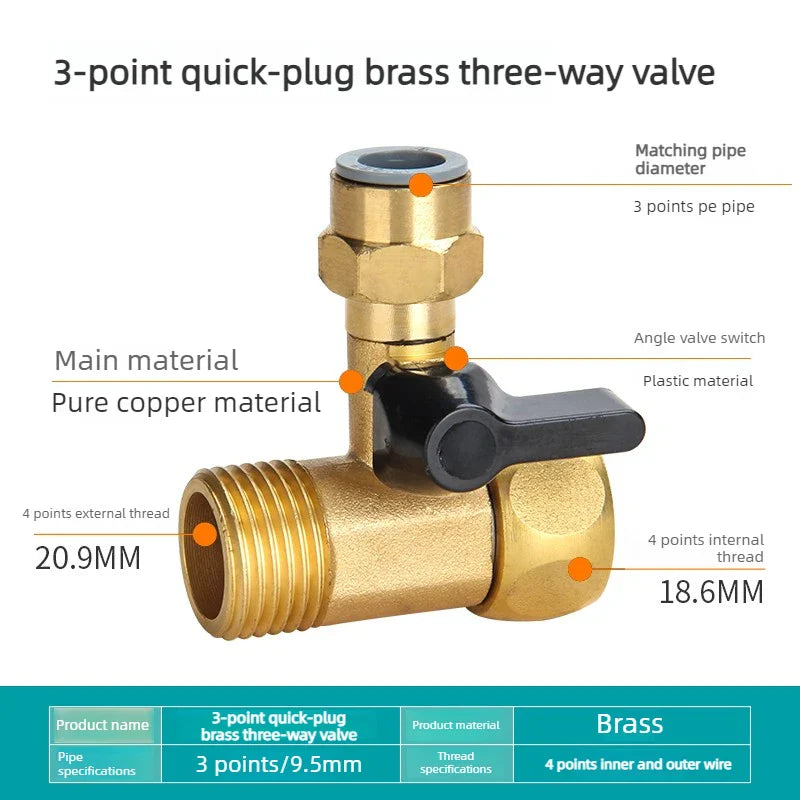 Brass Ball Valve Tee Connector for Water Purifier & PE Pipe