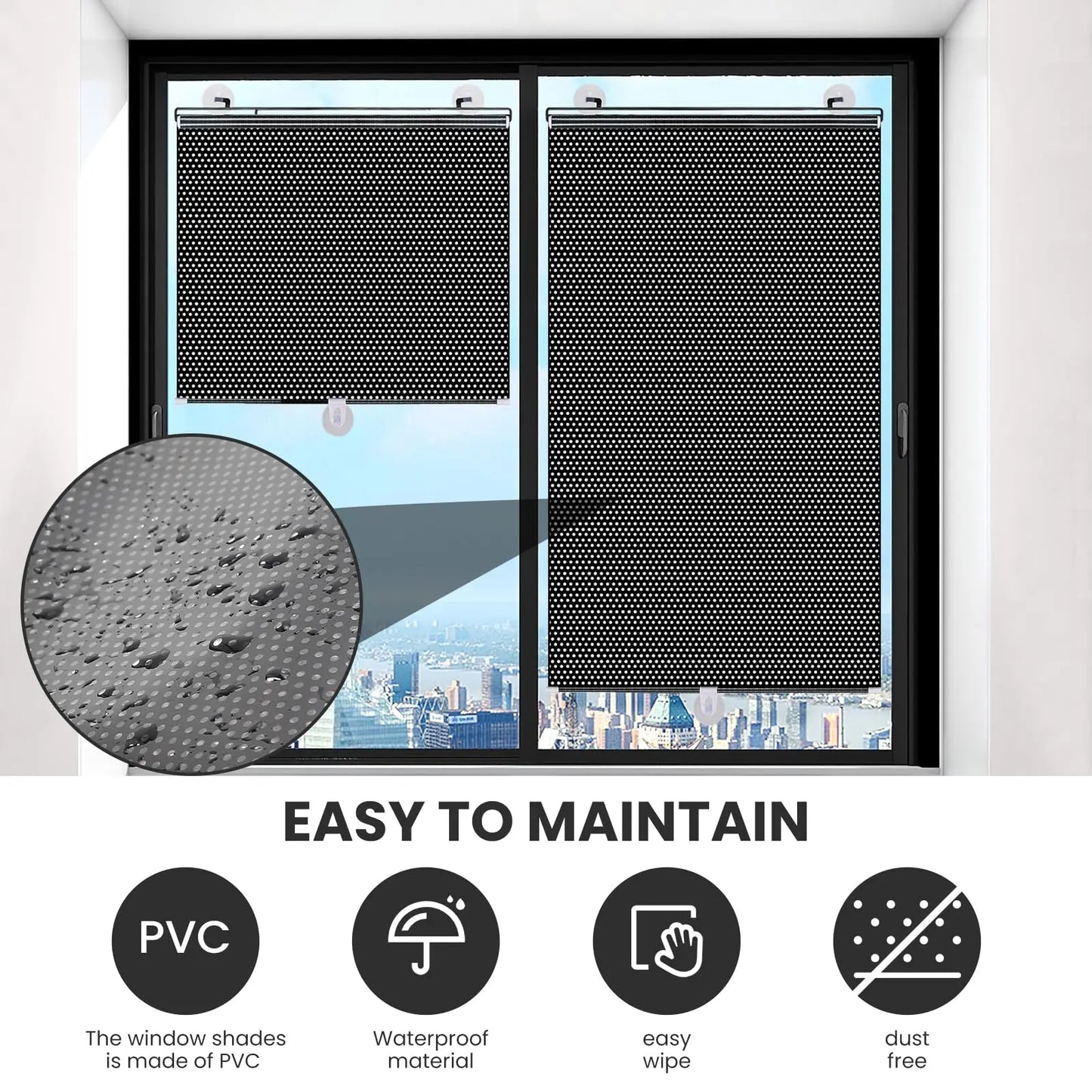 Blackout Roller Blinds Home Windows Sunshade Nail-Free Curtain Car Bedroom Kitchen Office Window Cover Blind Curtains Privacy Peaceful Pleasures Health and Wellness