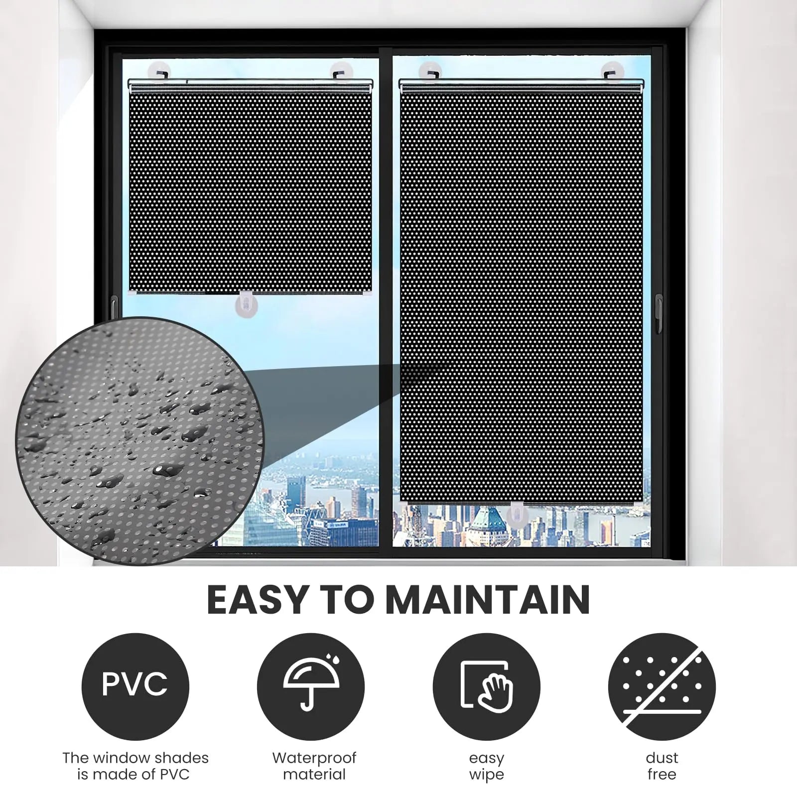 Blackout Roller Blinds Home Windows Sunshade Nail-Free Curtain Car Bedroom Kitchen Office Window Cover Blind Curtains Privacy Peaceful Pleasures Health and Wellness