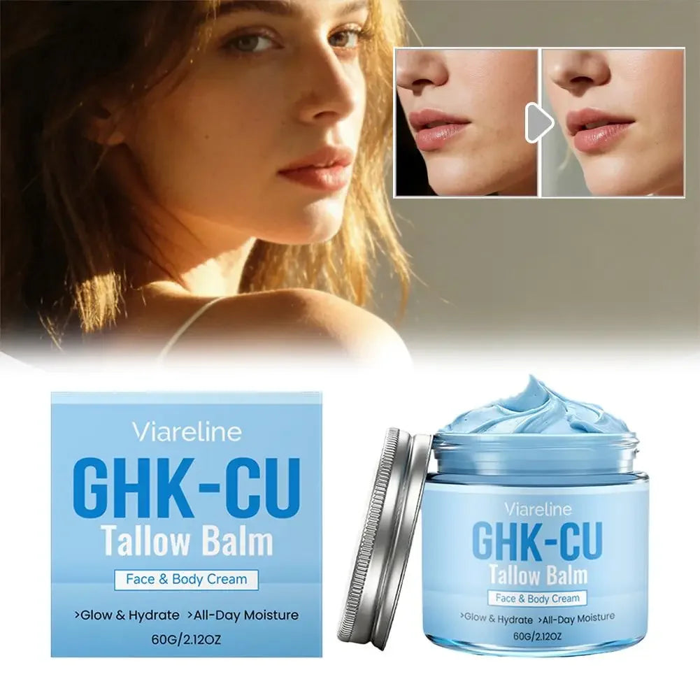 Natural GHK-CU Copper Peptide Tallow Balm Blue Cream - Brighten Hydrating Face & Body Moisturizer, for Dry Sensitive Mature Skin Peaceful Pleasures Health and Wellness