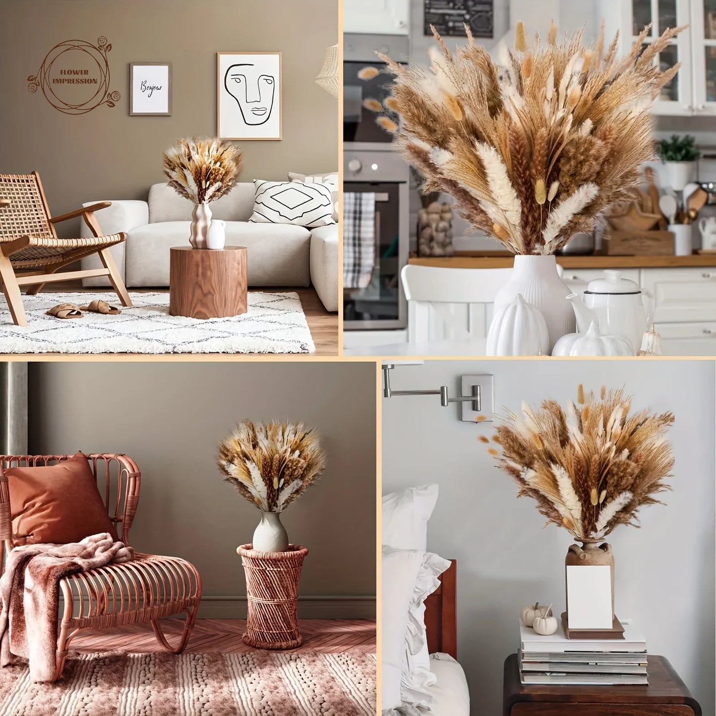 100pcs Dried Pampas Grass Bouquet | Boho Wedding & Home Decor
