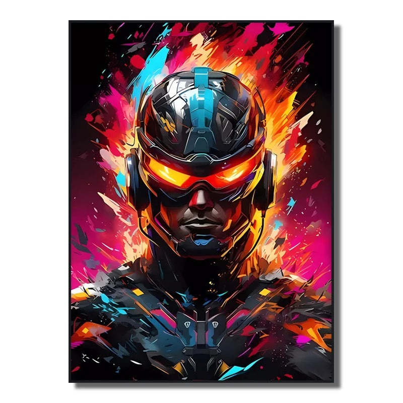 Neon Red Video Game Character Canvas Wall Art | Unframed Poster