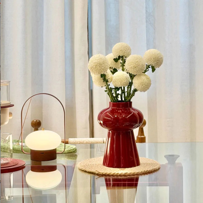 Red Ceramic Flower Vase | Wedding & Festival Centerpiece