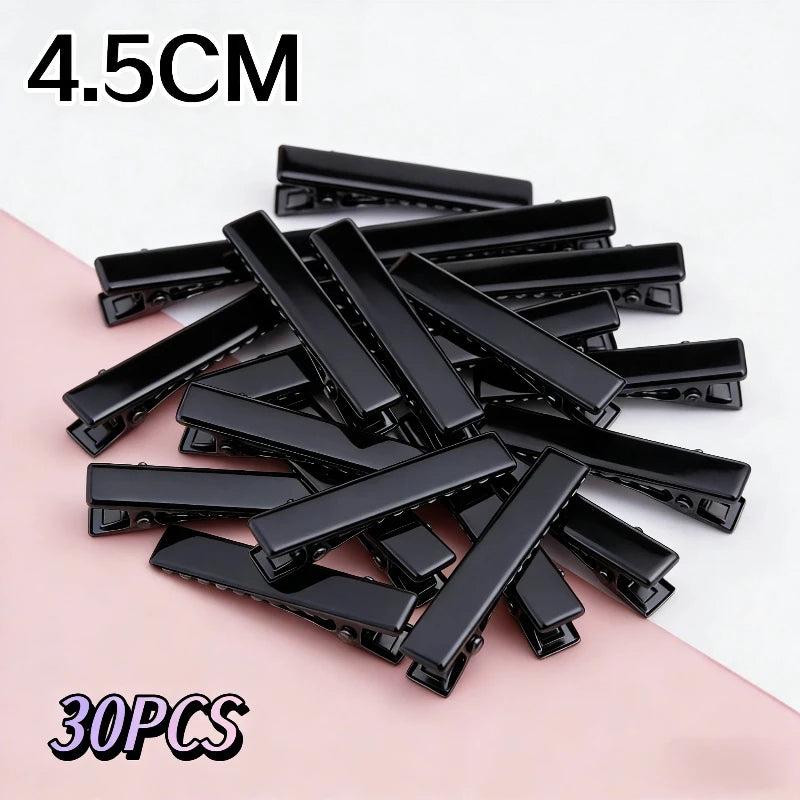 Lot 3 2- Silver-color Black Hair Clips Flat Barrettes Iron Hairpins