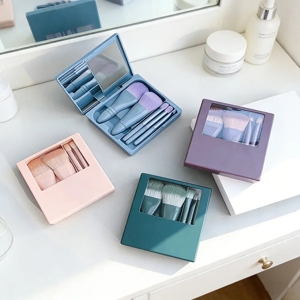 5Pcs Portable Makeup Brush Set With Mirror - Foldable Travel Kit ，Mini Makeup Brush Set Travel Makeup Brush Set Peaceful Pleasures Health and Wellness