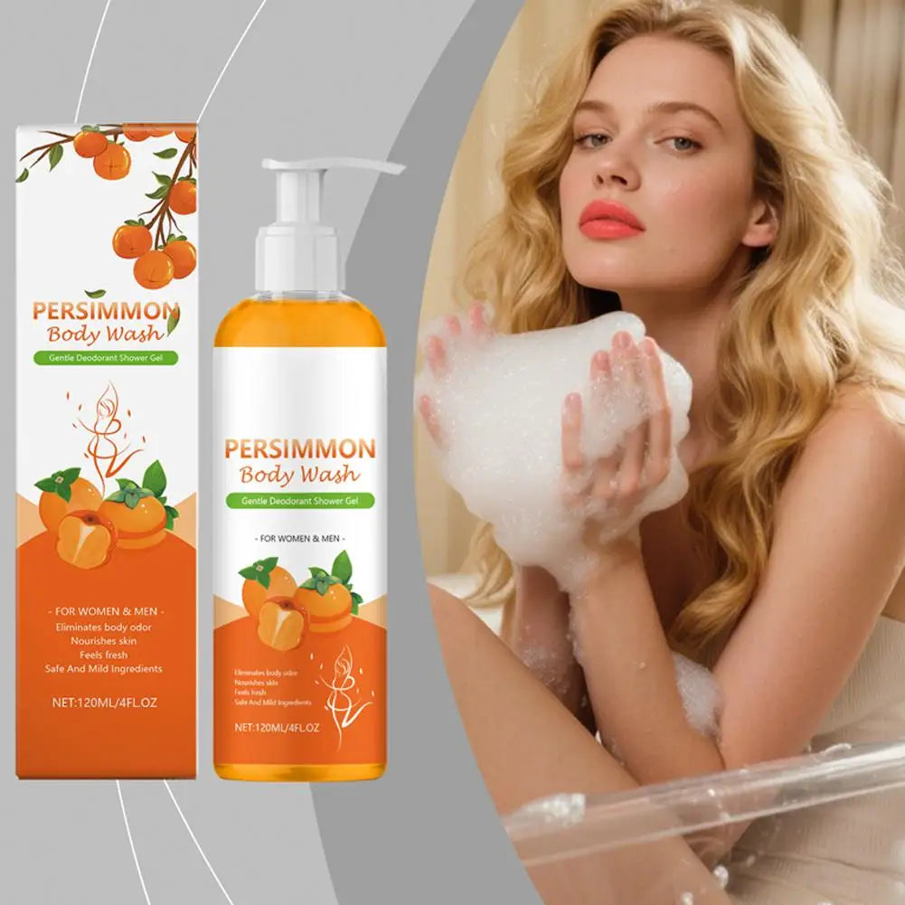 Persimmon Shower Gel Persimmon Extract For Men and Women Gentle on All Skin Types Deodorizing Soap Rose Scent Peaceful Pleasures Health and Wellness