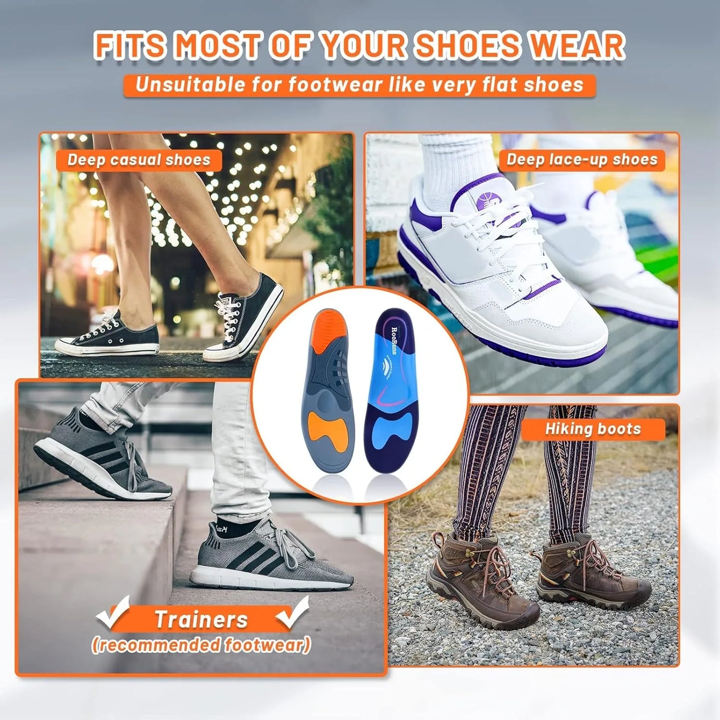 RooRuns Arch Support Insoles for Men & Women – EVA Orthotic