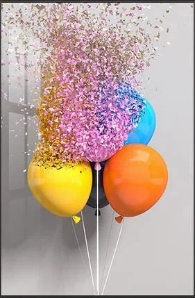 Colorful Balloons & Ribbons Canvas Wall Art Print | Modern Decor
