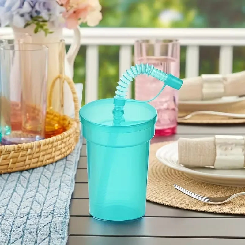 6-Pack Neon Sipper Cups with Lid & Straw | Spill-Proof Reusable