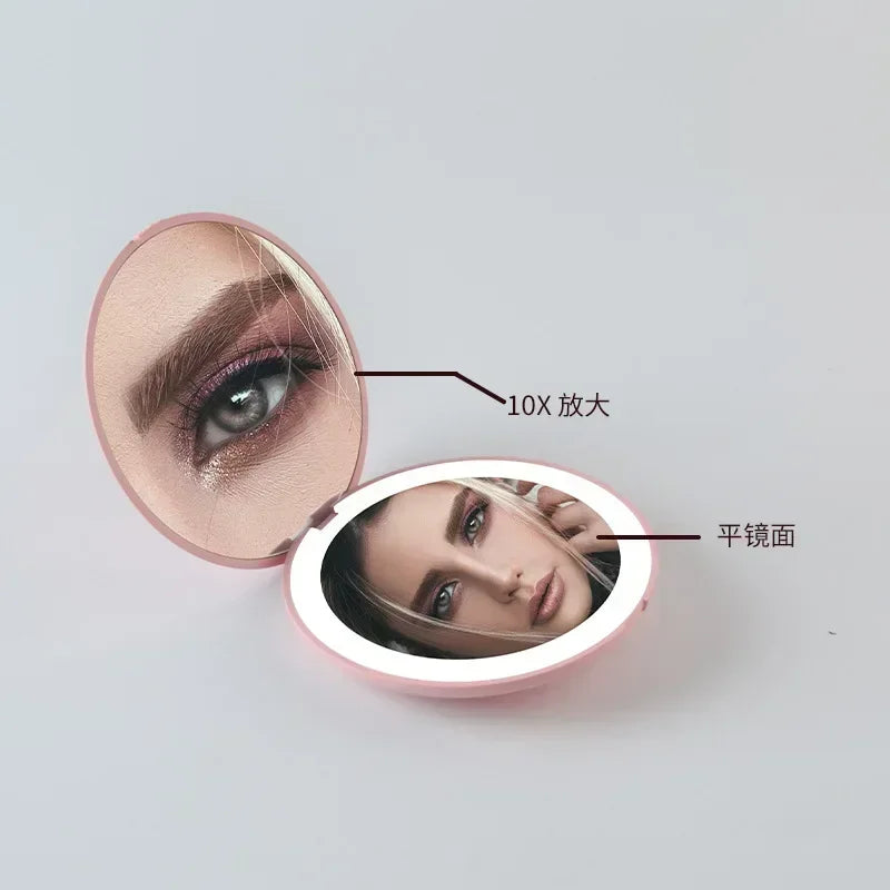 Foldable Compact Magnifying Makeup Mirror with LED Lights