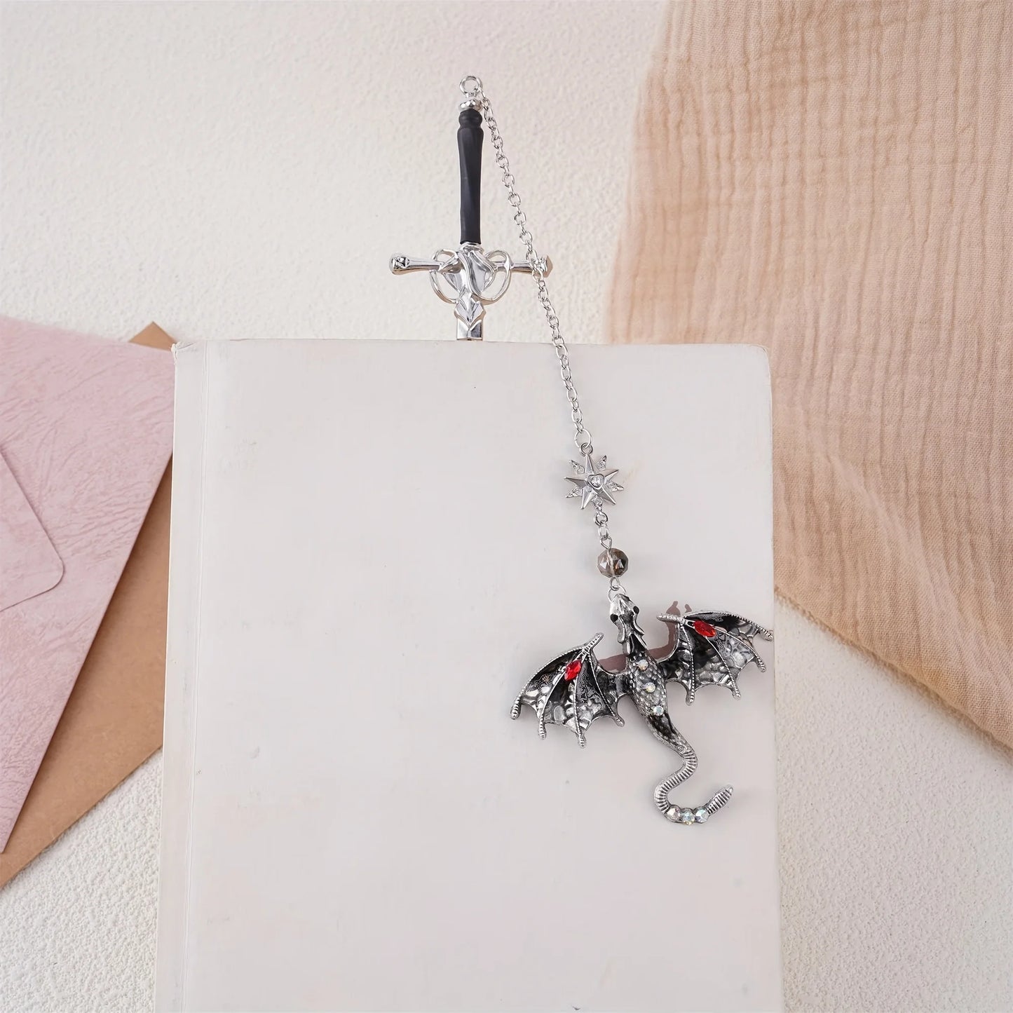 Bview Art Fantasy Dragon Sword Bookmark Exquisite Alloy Pendant Book