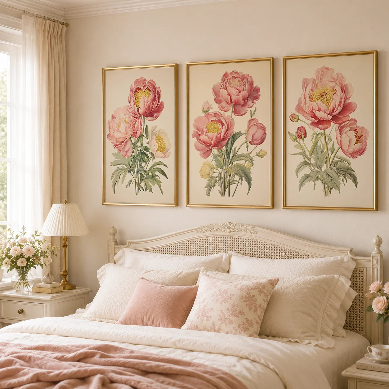 Vintage Botanical Peony Canvas Print | Pink Floral Wall Art Floral Canvas Print Peaceful Pleasures Health and Wellness