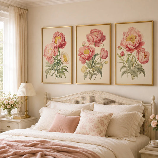 Vintage Botanical Peony Canvas Print | Pink Floral Wall Art Floral Canvas Print Peaceful Pleasures Health and Wellness
