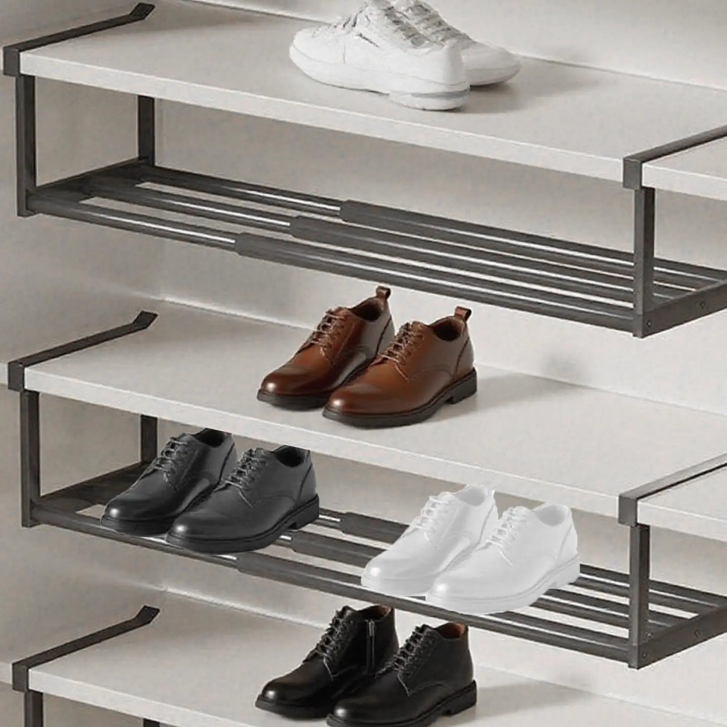 Expandable Closet Shoe Rack Adjustable Storage Organizer for Garage Dorm Room Hallway Entrance Entryway College Supplies Peaceful Pleasures Health and Wellness