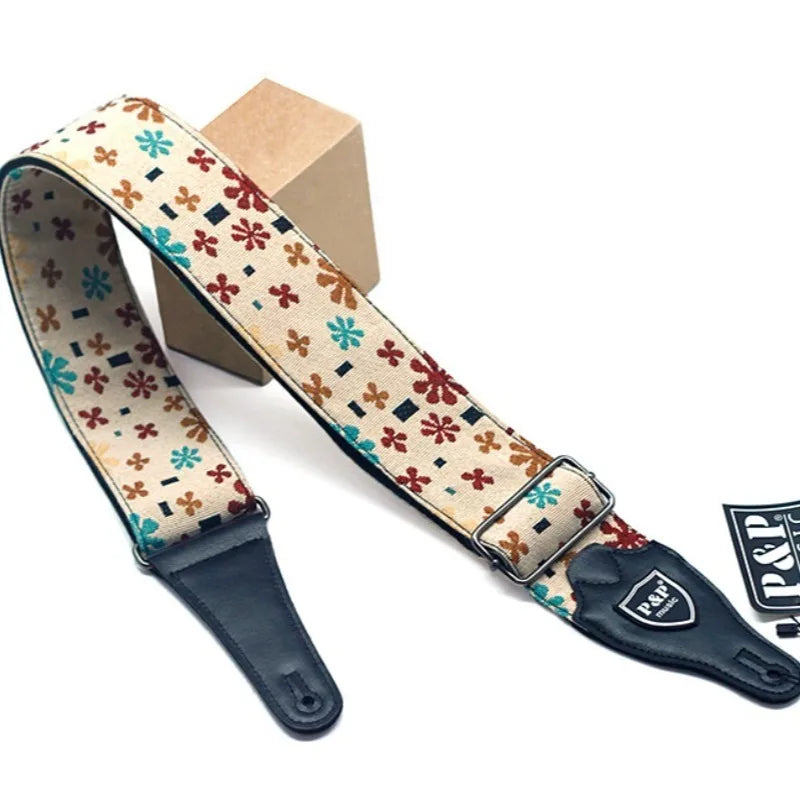 P&p Adjustable Embroidered Cotton Guitar Strap Widening Thickening