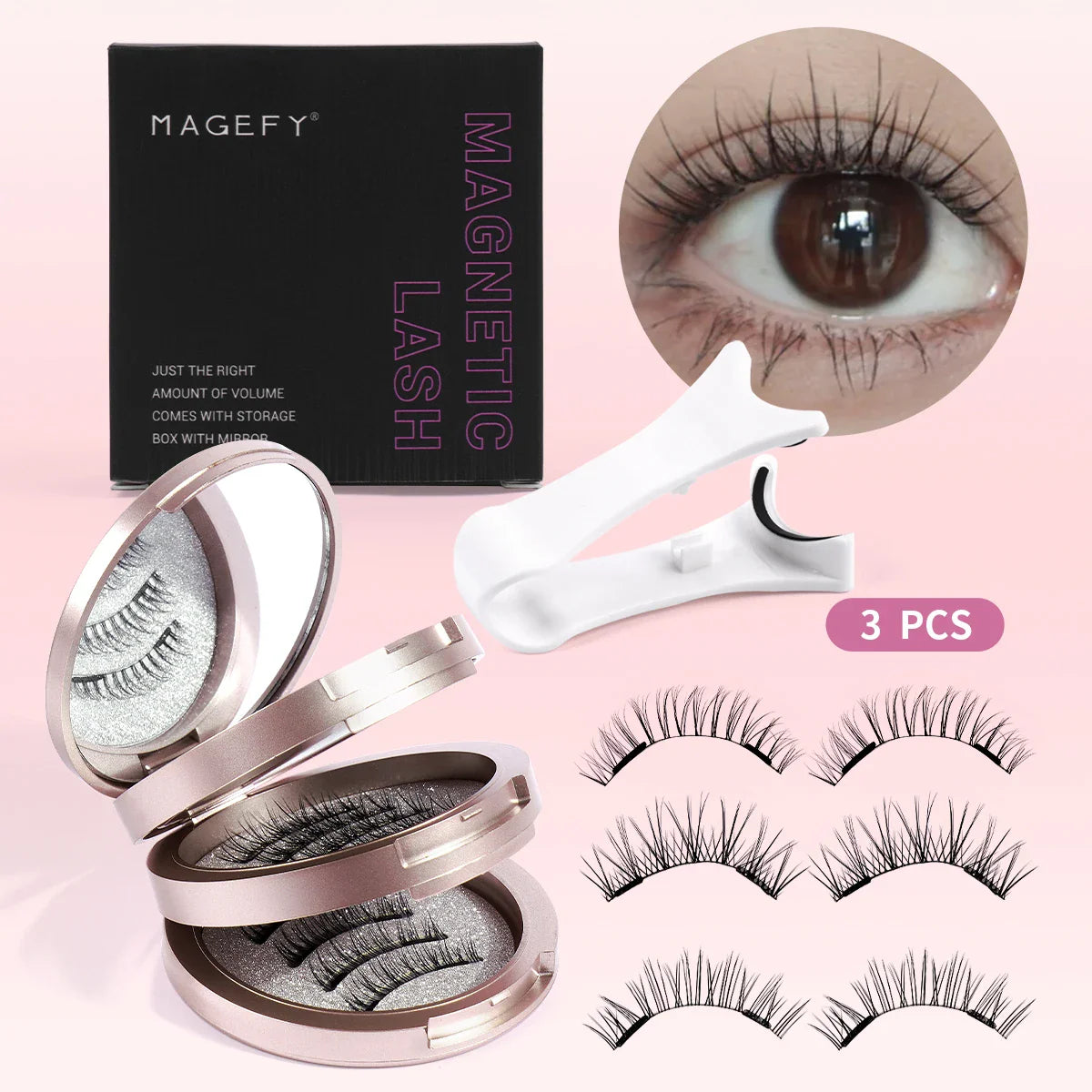 MAGEFY 3 Pairs Magnetic Eyelashes Glue Free with Applicator