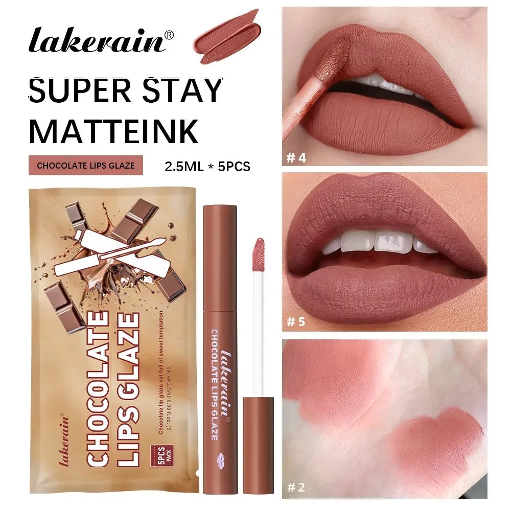 Lakerain Velvet Matte Lip Glaze Set – Waterproof, 5-Piece