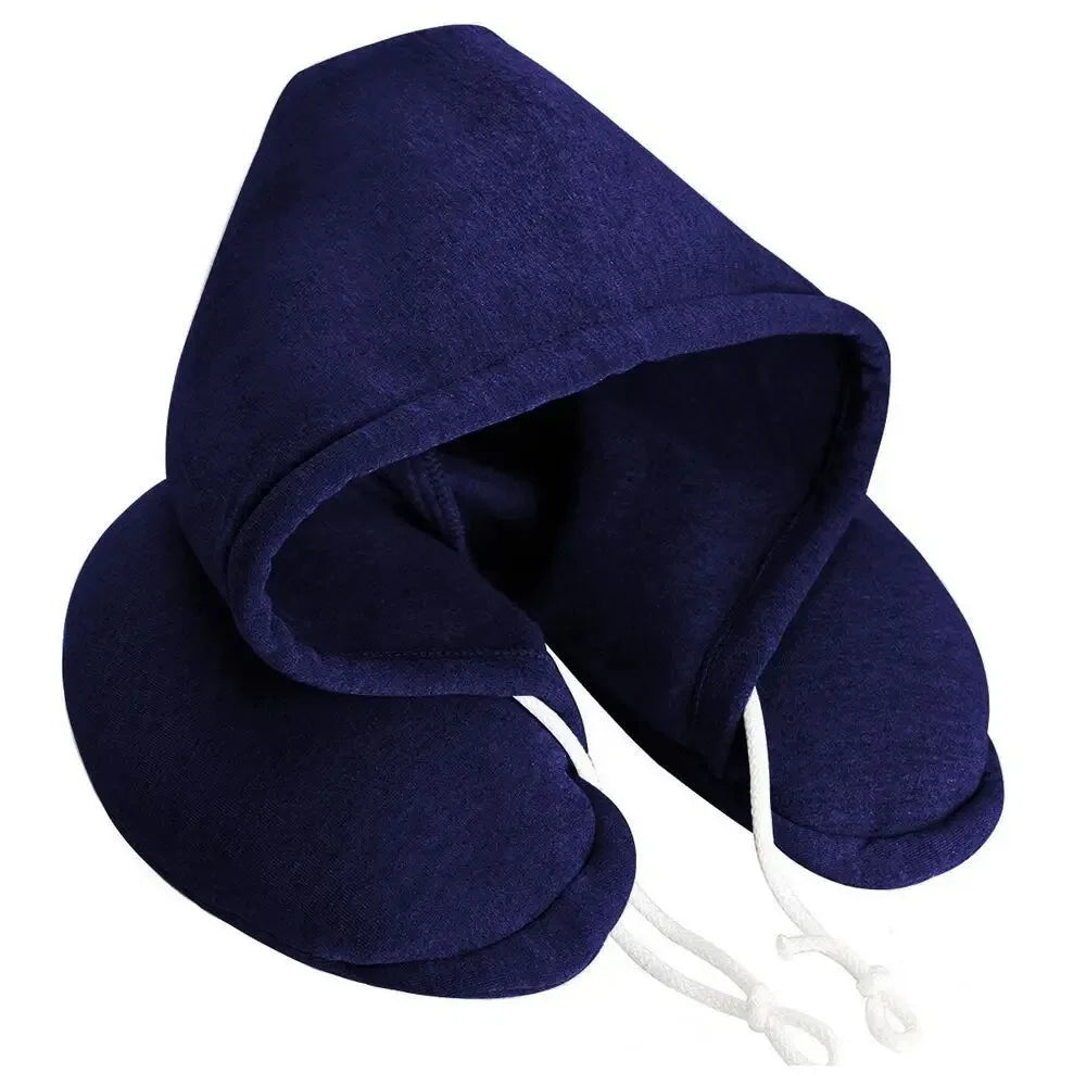 U-Shaped Hooded Travel Pillow for Napping, Neck Support, Portable & Versatile for Office, Airplane, Home Use Peaceful Pleasures Health and Wellness Dark blue