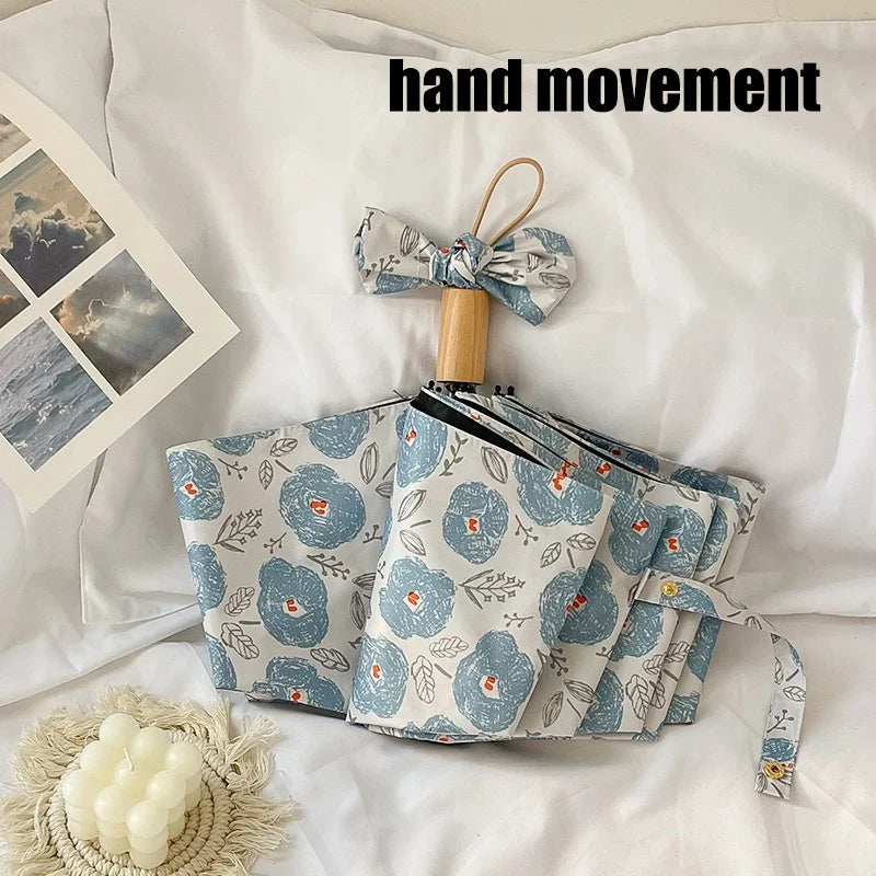 Blue Floral Automatic Folding Umbrella – UV Sun Protection