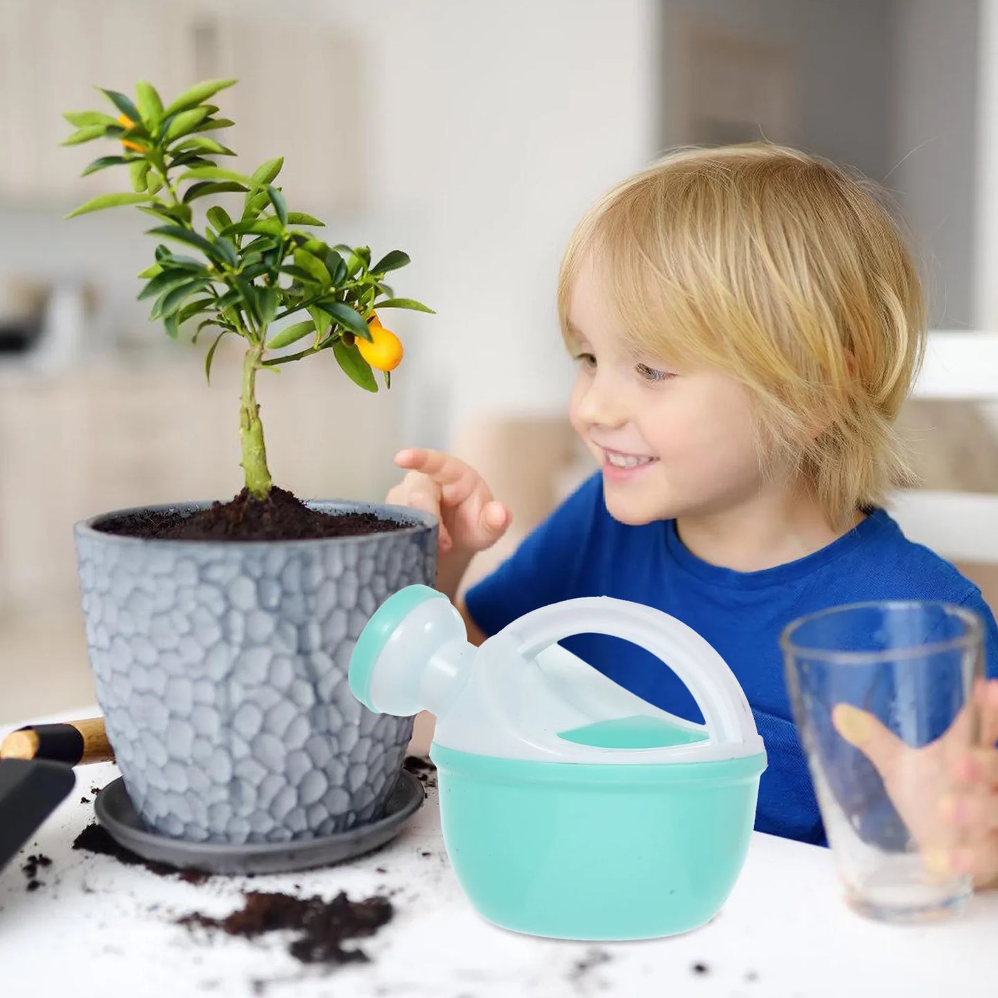 4Pcs Lovely Ergonomic Plastic Watering Can Set for Children Indoor Plants Bonsai Flower Potted Garden Supply Sprinkler Device Peaceful Pleasures Health and Wellness