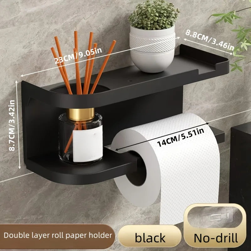 Wall-Mounted Toilet Paper Holder with Shelf & Drawer