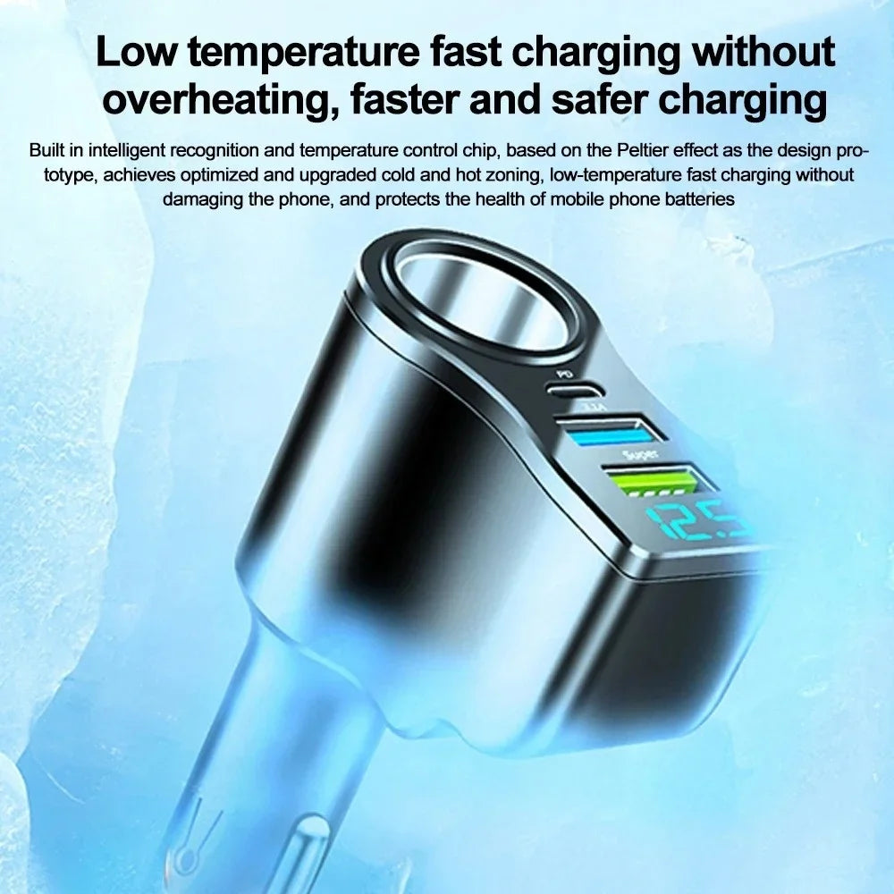 66W 4-Port USB Car Charger with Digital Display | Fast Charge