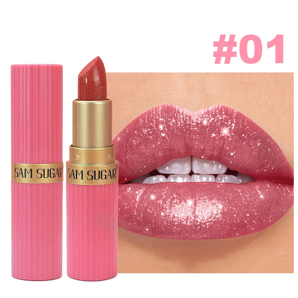 Pearlescent Sparkling Lipstick – Waterproof Lip Gloss, 6 Shades
