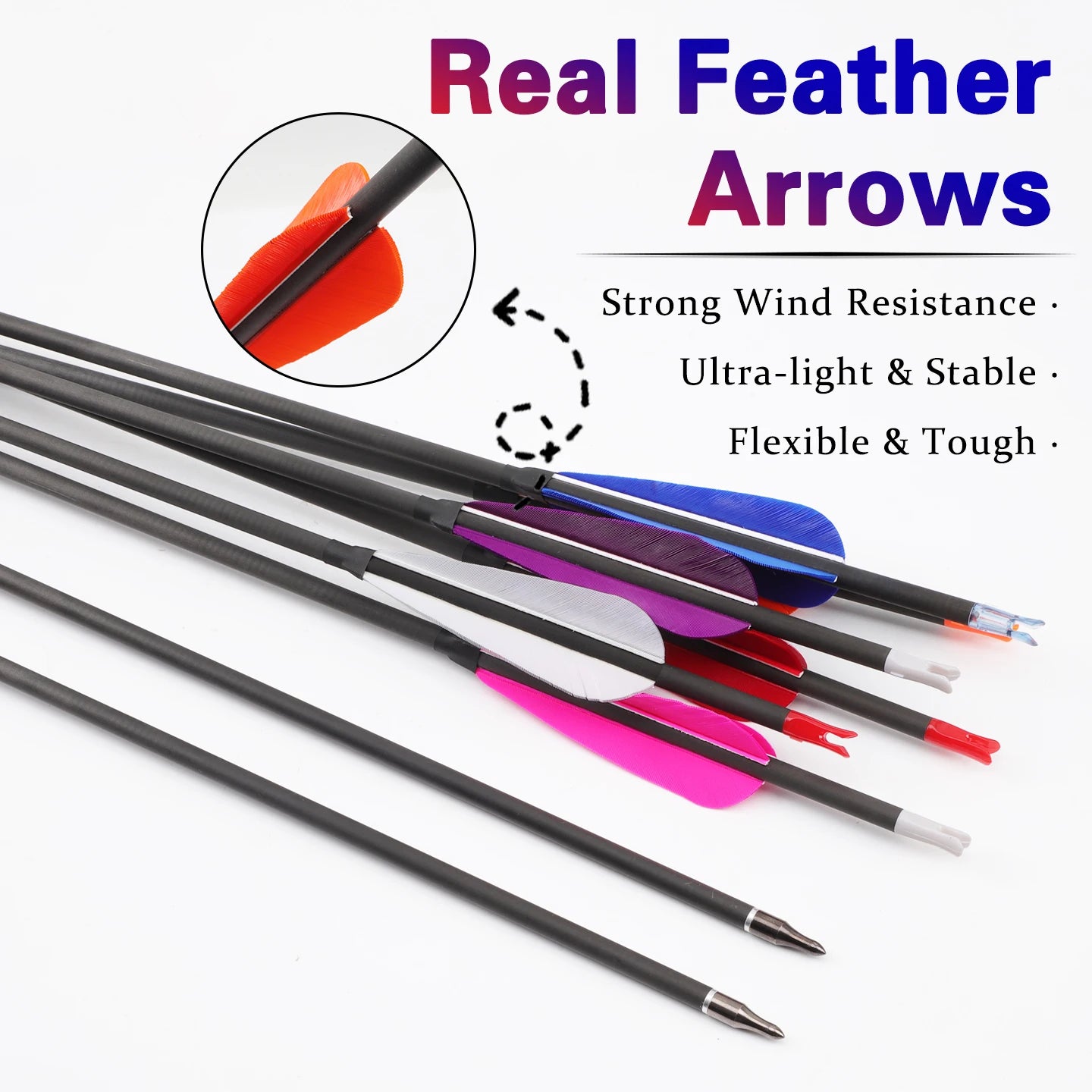 6 ID6 Pure Carbon Arrow 4 Real Feather Spine300 350 400 500 600 700