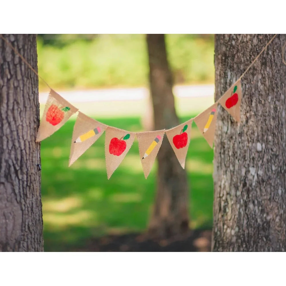 Back to School Burlap Banner | Apple Pencil Bunting Decor